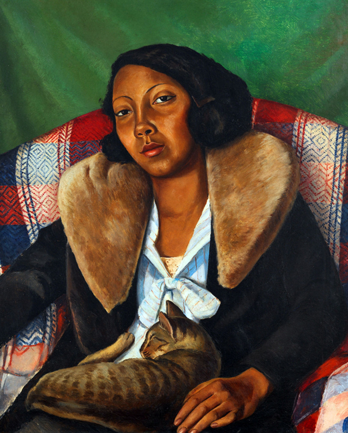 Paulo Rossi Osir. Mulher com gato, [déc. 1940]. Oil on canvas.