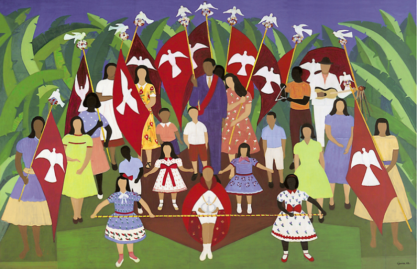 Obra de Djanira da Motta e Silva. Festa do Divino em Parati, 1962. Óleo sobre madeira. Acervo dos Palácios