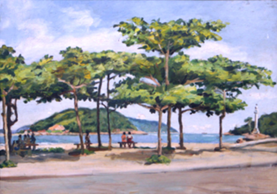 Dario Villares Barbosa (Campinas/SP, 1880 – Paris/França, 1952). Vista da entrada de São Vicente, 1948. Óleo sobre tela. 67 x 58,5 x 8 cm.